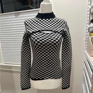 OAK + FORT Black and White Checkered Turtleneck Sweater